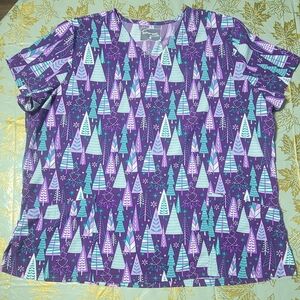 Uniform Advantage Butter-Soft STRETCH Purple and Teal 3-Pocket Scrub Top